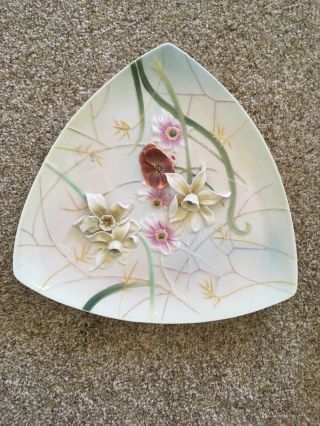 Triangle Franz Porcelain Platter With Raised Flowers Nr