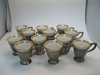 Set Of 12 Vintage Lenox / Sterling Silver Demitasse Cups W Gold Rims