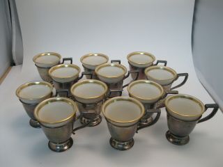 Set of 12 Vintage Lenox / Sterling Silver Demitasse Cups w Gold Rims 2