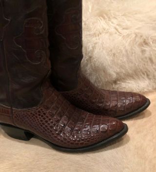 Rare Alligator Lucchese Cowboy Boots 10 D Back Cut Brown