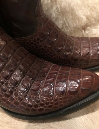RARE Alligator Lucchese Cowboy Boots 10 D back cut brown 2