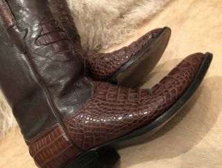 RARE Alligator Lucchese Cowboy Boots 10 D back cut brown 3