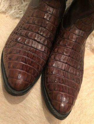RARE Alligator Lucchese Cowboy Boots 10 D back cut brown 4