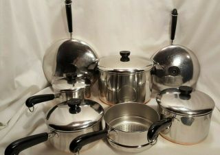 13 Piece Vintage Revere Ware 1801 Copper Clad Stainless Steel Set: Clinton Ill