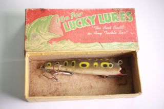 Vintage “i Go For Lucky Lures” Paw Paw Bait Co.  Lure - Rare Frog Back