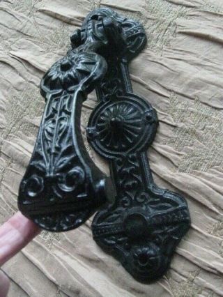 Vintage Black Cast Iron Ornate Door Knocker 9 " Long Marked Jm 73 Scroll Design