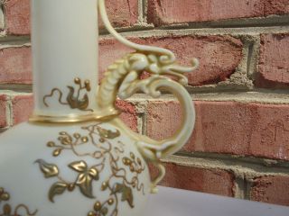 Old Antique Royal Worcester Porcelain Dragon Handle Ewer Raised Gold Decoration 3