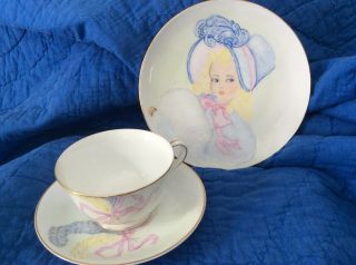Vintage Noritake Handpainted Cup And Saucer,  And Dessert Plate Signed And Dated