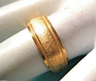 Vintage 14k Yellow Brushed Gold Ring Wide Wedding Band Size 7.  5 3.  8 Grams
