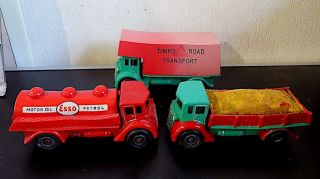 Vintage Plastic Friction Vehicles X 3,  Petrol Tanker,  Delivery Wagons,  Timpo Gb