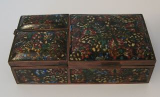 Unusual Vintage Cloisonne Enamel Antique Chinese Cigarette 3 Part Box All In One