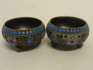 Antique Russian 84 Silver Cloisonne Enamel Salts Marked Ec,  46 Grs C1908