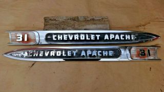 1959 Chevy Truck Apache 31 Front Fender Name Plates Gm Pair