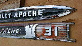 1959 Chevy Truck APACHE 31 FRONT FENDER NAME PLATES GM pair 5