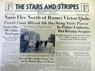 June 6,  1944 Stars & Stripes Ww Ii Newspaper Allied Forces Capture Rome Italy