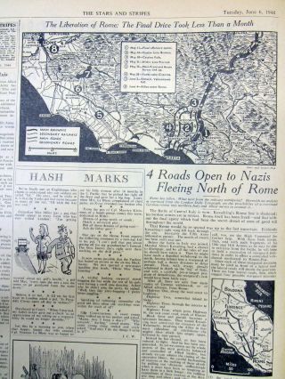 JUne 6,  1944 Stars & Stripes WW II newspaper ALLIED FORCES CAPTURE ROME Italy 3