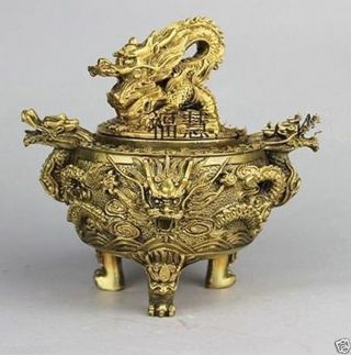 Chinese Antique Brass Dragon Incense Burner / Censer