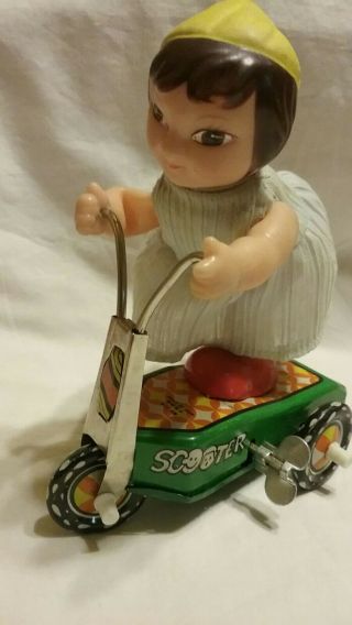 Vintage Tin Wind - Up Toy Girl On Scooter Ms 174,  Made In China,  1960 