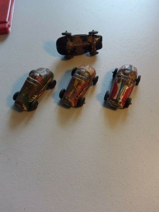 Vintage Tin Litho Race Car Toy Made In Japan Pre War 4 Different Cars 3,  5,  7,  &8