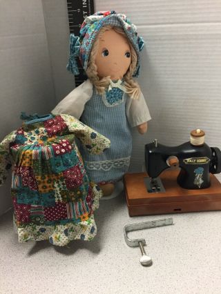 Vintage Holly Hobbie Childrens Sewing Machine Parts Or Decor C.  1975,  Doll Dress