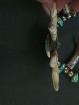 VINTAGE DEAD PAWN Navajo WOLF Claw & W/WHIRLING log Squash Turquoise Necklace 10