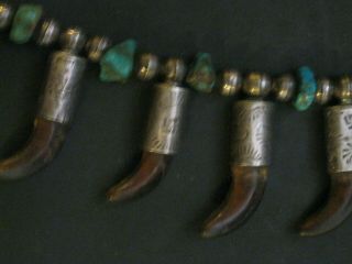 VINTAGE DEAD PAWN Navajo WOLF Claw & W/WHIRLING log Squash Turquoise Necklace 4