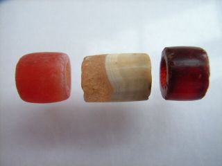 3 Ancient Neolithic Carnelian,  Agate Beads,  Stone Age,  Rare Top