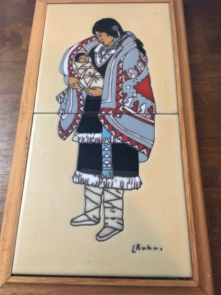 Hand Painted Ceramic Tile Trivet Wall Hanging Native Leone Kuhne 13”x7”