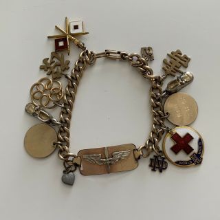 Vintage Ww2 Us Army Air Signal Corps Korea Insignia Military Gold Charm Bracelet