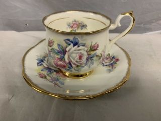 Vintage Royal Ardalt England Tea Cup & Saucer White,  Pink Roses Gold Trim