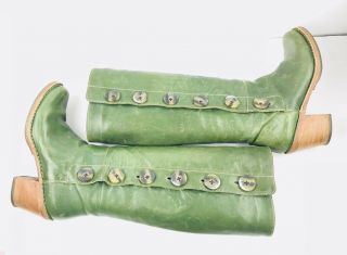 Fiorentini,  Baker Boots 36 Rare Vintage Button Green Leather $650 Barneys Nyc