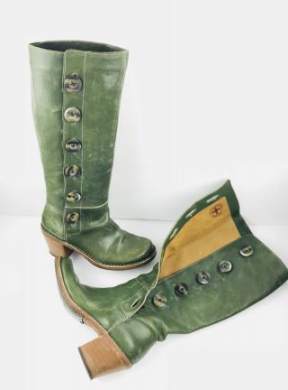 FIORENTINI,  BAKER BOOTS 36 RARE VINTAGE BUTTON GREEN LEATHER $650 BARNEYS NYC 2