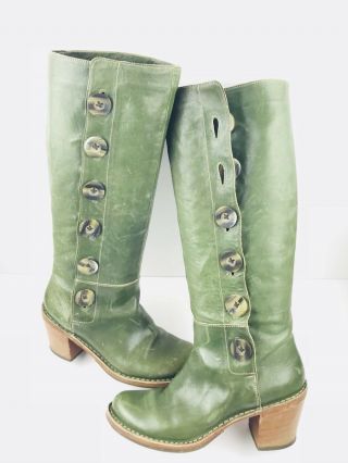 FIORENTINI,  BAKER BOOTS 36 RARE VINTAGE BUTTON GREEN LEATHER $650 BARNEYS NYC 3
