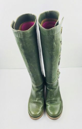 FIORENTINI,  BAKER BOOTS 36 RARE VINTAGE BUTTON GREEN LEATHER $650 BARNEYS NYC 4