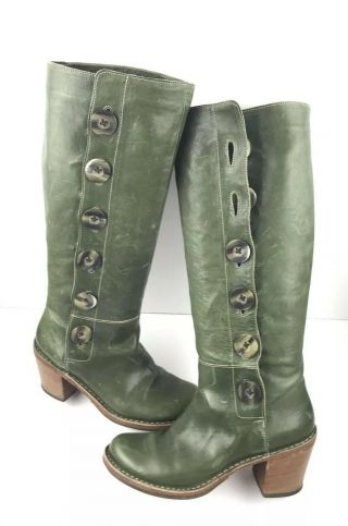 FIORENTINI,  BAKER BOOTS 36 RARE VINTAGE BUTTON GREEN LEATHER $650 BARNEYS NYC 8