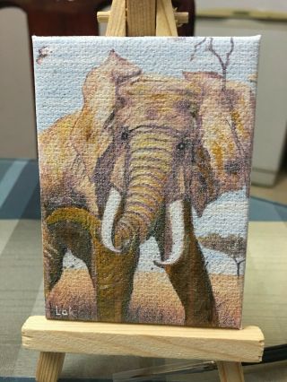 Aceo Hand painting Oil painting on canvas - Elephant by Chi Lok 2