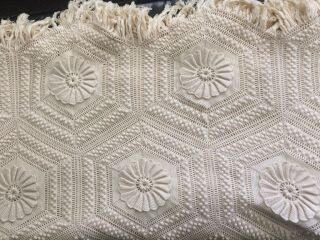 Vtg Ecru Cotton Hand Crochet Popcorn Bedspread Coverlet Full Queen Size 98 X 90