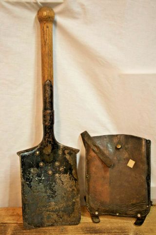 Wwii Swiss Army Entrenching Tool Shovel Pre - 1943 With Leather Cover Antique