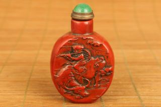 Old Shou Shan Stone Handmade Favorite Ox Statue Figure Snuff Bottle Noble Gift
