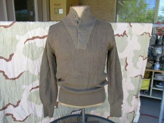 1945 Dated,  Wwii 5 Button High Neck Wool Gi Sweater,  Medium