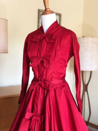 50s Maxwell Shieff Red Silk Dress Beverly Hills Designer Couture 1950s Vtg Gown 2