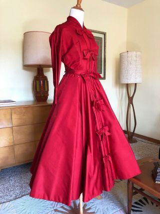 50s Maxwell Shieff Red Silk Dress Beverly Hills Designer Couture 1950s Vtg Gown 4