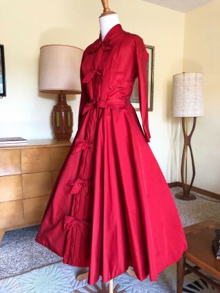 50s Maxwell Shieff Red Silk Dress Beverly Hills Designer Couture 1950s Vtg Gown 5