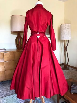 50s Maxwell Shieff Red Silk Dress Beverly Hills Designer Couture 1950s Vtg Gown 6