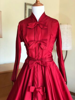 50s Maxwell Shieff Red Silk Dress Beverly Hills Designer Couture 1950s Vtg Gown 7