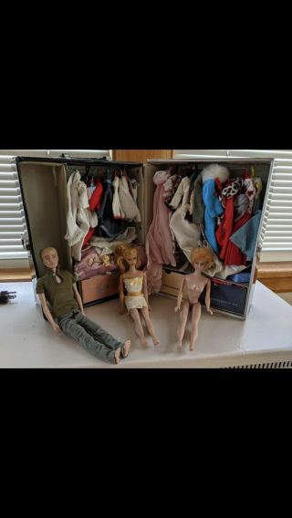 Estate Find Vintage Barbie,  Ken,  Midge Dolls 1960’s Carrying Case,  Clothes