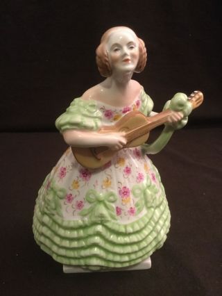 Herend Woman Lady Playing Guitar Green Floral Dress Mrs Dery 8 " H Vintage