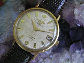 Vintage Longines Admiral 18k Gold Automatic Mens Wrist Watch,  Linen Texture Dial