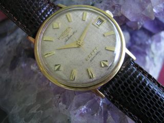 Vintage Longines Admiral 18K Gold Automatic Mens Wrist Watch,  Linen Texture Dial 7