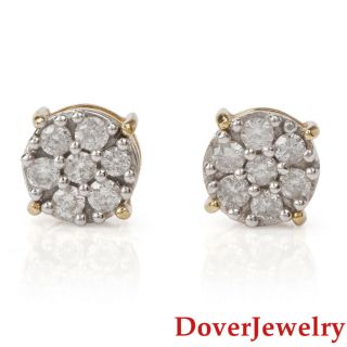 Estate Diamond 14k Yellow Gold Cluster Floral Stud Earrings Nr